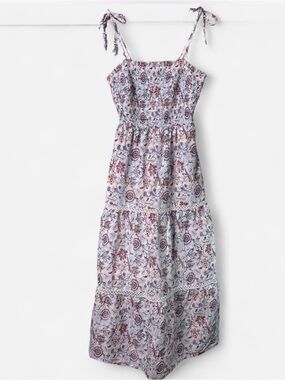 ROLLER RABBIT X Target Floral Smocked Tiered Maxi Dress Blue Red Purple Medium M